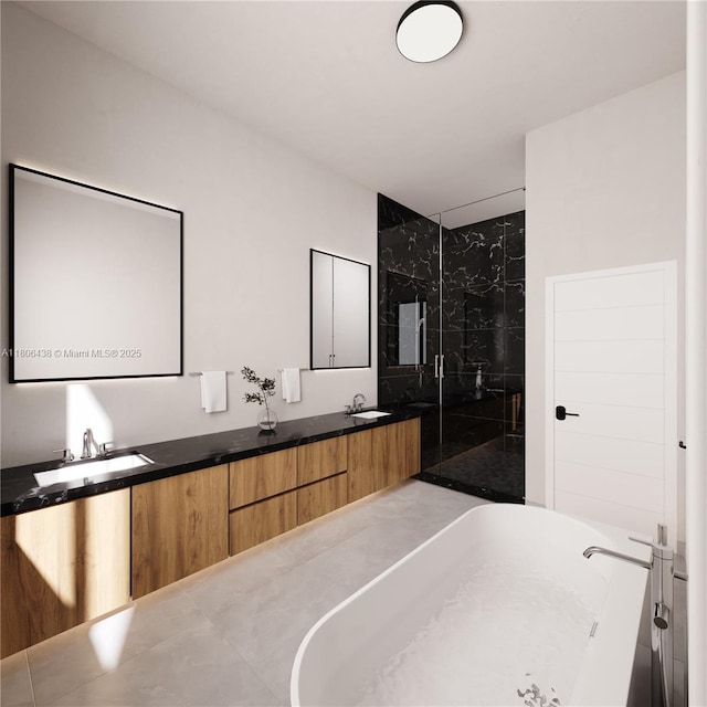 2405 SW 62nd Ave, Miami, FL 33155 - bathroom featuring a soaking tub, a shower stall, and double vanity