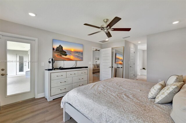 2316 SW Santana Ave, Port St Lucie, FL 34953 - bedroom featuring light wood finished floors, baseboards, recessed lighting, and ceiling fan