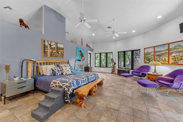 22800 SW 157th Ave, Miami, FL 33170 - bedroom with recessed lighting, a high ceiling, and ceiling fan