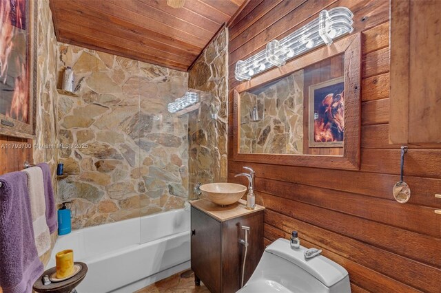22800 SW 157th Ave, Miami, FL 33170 - full bath featuring wooden ceiling, lofted ceiling, vanity, and  shower combination