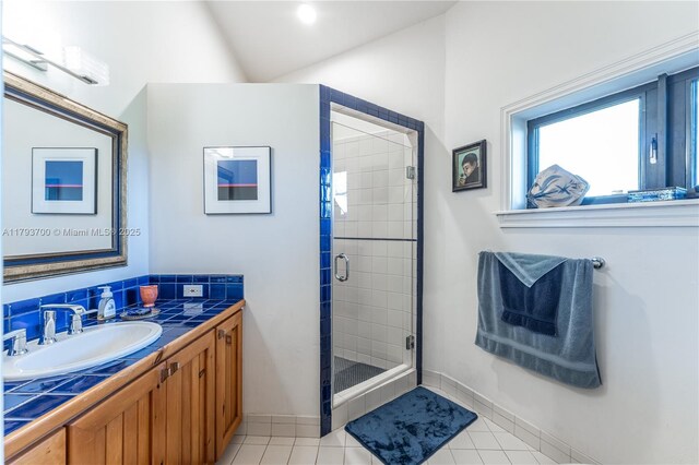 22800 SW 157th Ave, Miami, FL 33170 - bathroom featuring a stall shower, vanity, baseboards, and tile patterned floors