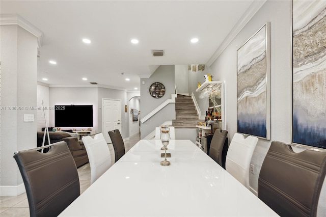 22607 SW 89th Pl, Cutler Bay, FL 33190 - dining area with stairway, recessed lighting, crown molding, and arched walkways