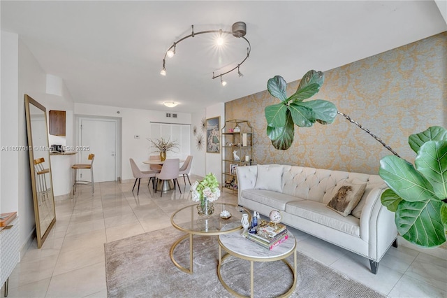770 Claughton Island Dr Unit 1409, Miami, FL 33131 - living area featuring light tile patterned flooring and wallpapered walls
