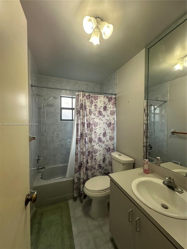 10075 NW 129th Ter, Hialeah Gardens, FL 33018 - full bathroom with tile patterned floors, shower / tub combo with curtain, toilet, and vanity