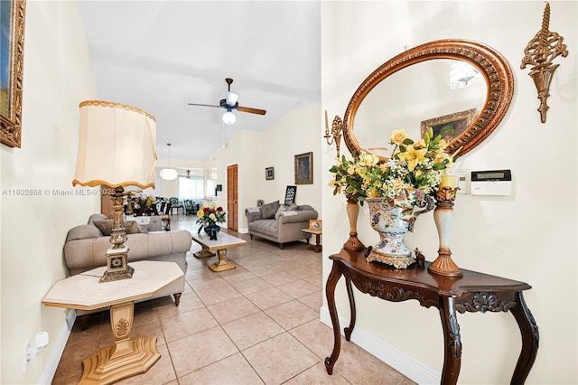 43 NW 109th Ct, Miami, FL 33172 - living area featuring ceiling fan, light tile patterned floors, and baseboards
