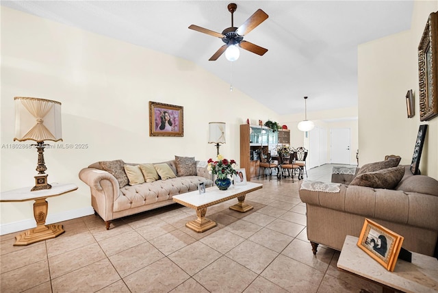 43 NW 109th Ct, Miami, FL 33172 - living area with ceiling fan, light tile patterned flooring, and vaulted ceiling