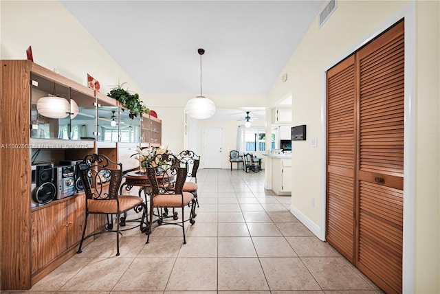 43 NW 109th Ct, Miami, FL 33172 - dining space with a ceiling fan, light tile patterned floors, and lofted ceiling