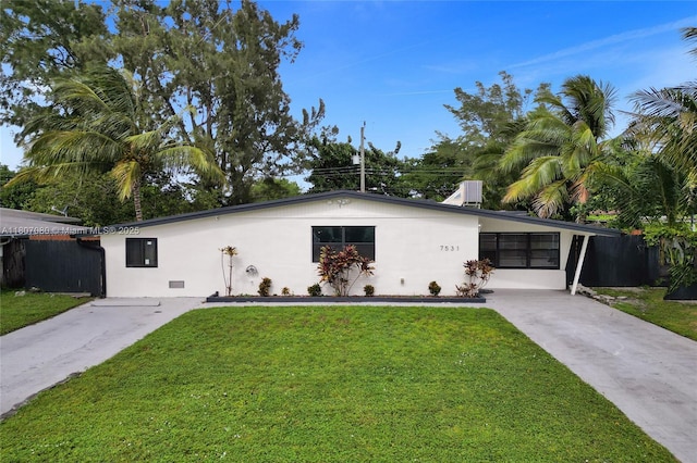 7531 Simms St, Hollywood, FL 33024 - view of front facade featuring stucco siding, cooling unit, and driveway