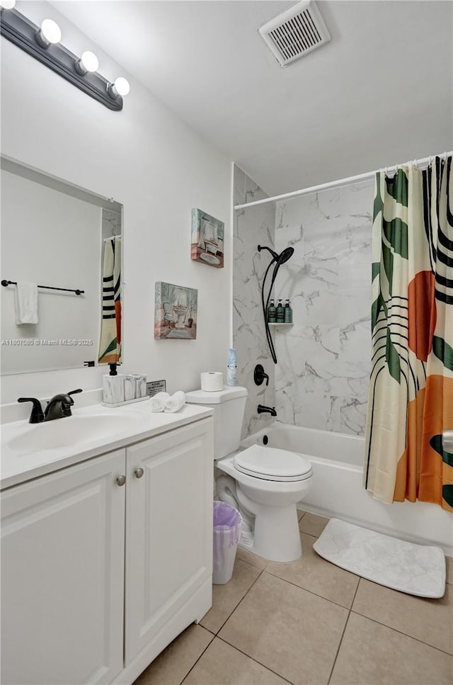 7531 Simms St, Hollywood, FL 33024 - bathroom with shower / bath combo with shower curtain, vanity, toilet, and tile patterned flooring