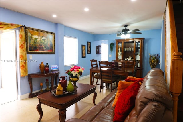 1560 W 46th St Unit 229, Hialeah, FL 33012 - living room featuring baseboards, ceiling fan, and recessed lighting