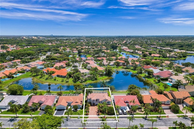 594 Spinnaker, Weston, FL 33326 - aerial view of residential area featuring property boundaries highlighted and a nearby body of water