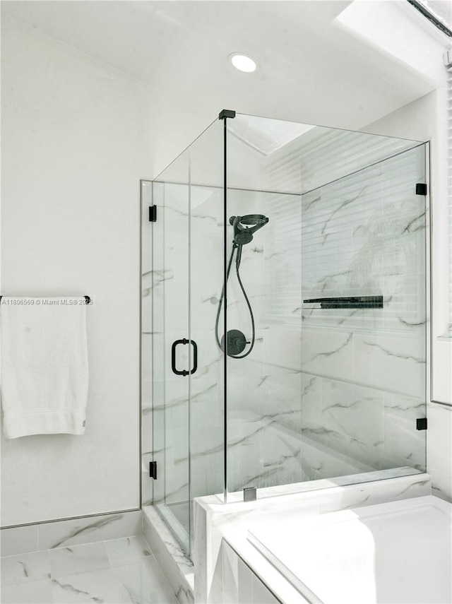 594 Spinnaker, Weston, FL 33326 - full bathroom featuring a marble finish shower, marble finish flooring, and recessed lighting