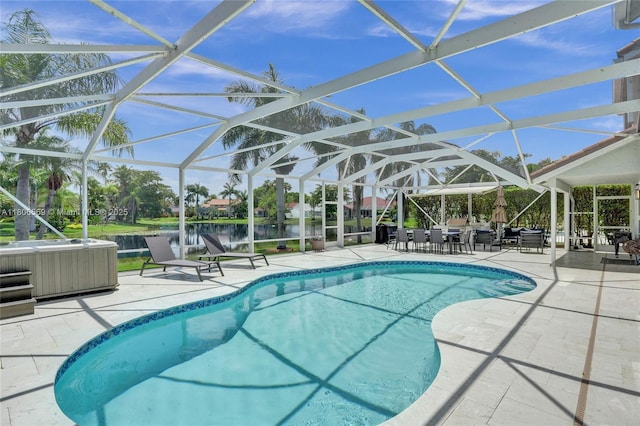 594 Spinnaker, Weston, FL 33326 - swimming pool featuring a patio, a water view, and a lanai