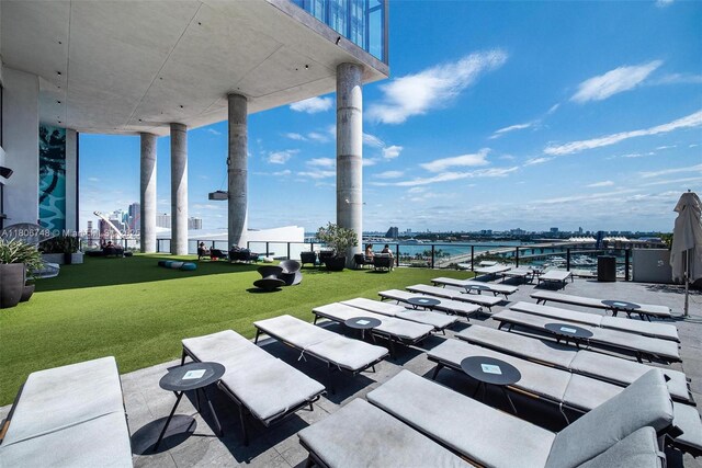 398 NE 5th St Unit 4518, Miami, FL 33132 - view of patio featuring a view of city and a water view