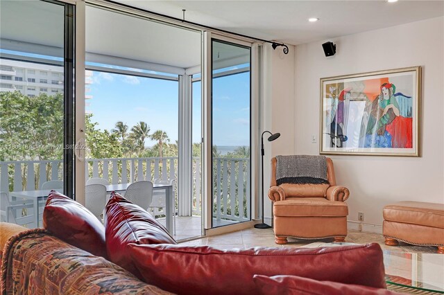 200 Ocean Lane Dr Unit 305, Key Biscayne, FL 33149 - living room featuring expansive windows, recessed lighting, and tile patterned flooring