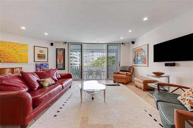 200 Ocean Lane Dr Unit 305, Key Biscayne, FL 33149 - living area featuring expansive windows, recessed lighting, and tile patterned floors