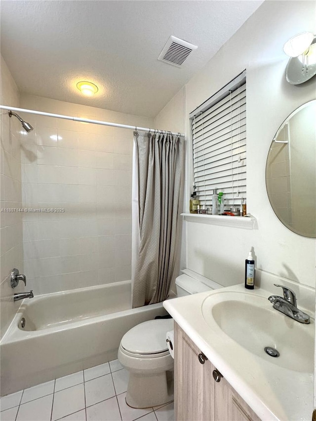 826 E Spinnaker Dr E, Hollywood, FL 33019 - bathroom with tile patterned flooring, shower / bathtub combination with curtain, toilet, vanity, and a textured ceiling