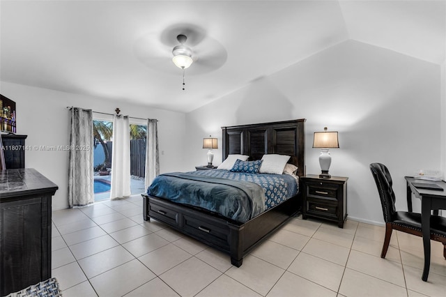10020 SW 145th Pl, Miami, FL 33186 - bedroom featuring vaulted ceiling, access to outside, light tile patterned floors, and ceiling fan