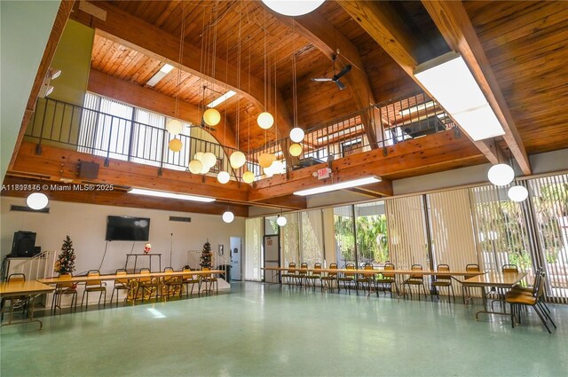 1425 Atlantic Shores Blvd Unit 204, Hallandale Beach, FL 33009 - lobby with wooden ceiling with exposed beams and a towering ceiling