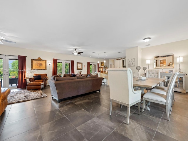 15150 SW 240th St, Homestead, FL 33032 - dining space featuring ceiling fan, french doors, and plenty of natural light