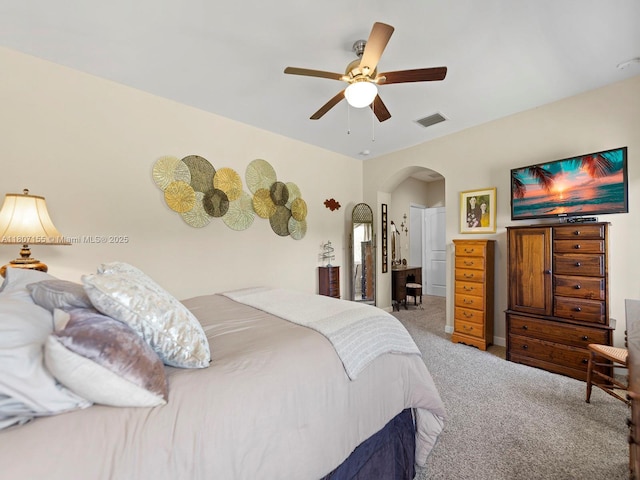 15150 SW 240th St, Homestead, FL 33032 - bedroom featuring arched walkways, carpet, and ceiling fan