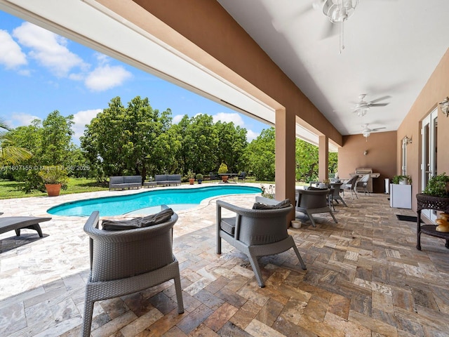 15150 SW 240th St, Homestead, FL 33032 - view of patio / terrace featuring an outdoor pool, an outdoor hangout area, and ceiling fan