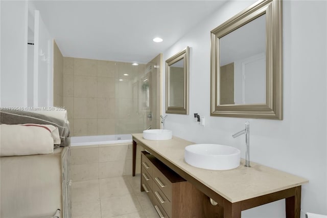 475 Brickell Ave Unit 4711, Miami, FL 33131 - full bath featuring tile patterned flooring, double vanity, and recessed lighting
