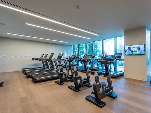 650 Ne 32 3302, Miami, FL 33137 - gym featuring wood finished floors and expansive windows