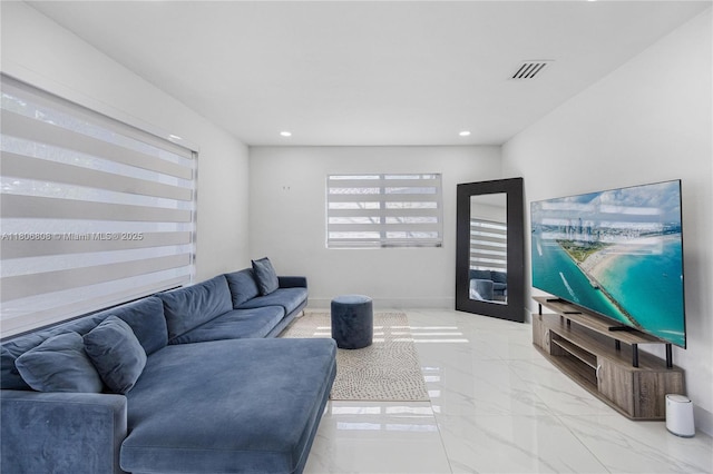 9240 SW 57th Ter, Miami, FL 33173 - living room with marble tiled flooring and recessed lighting