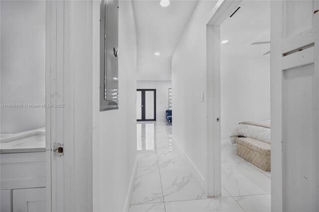 9240 SW 57th Ter, Miami, FL 33173 - hall with light marble finish flooring, baseboards, and recessed lighting