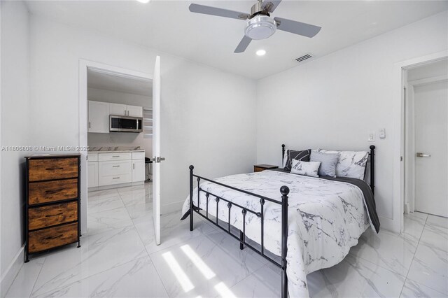 9240 SW 57th Ter, Miami, FL 33173 - bedroom featuring light marble finish floors, recessed lighting, baseboards, and ceiling fan