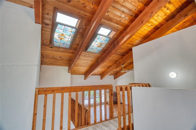 8015 SW 21st Ct, Davie, FL 33324 - hall with a skylight, wooden ceiling, and wood finished floors
