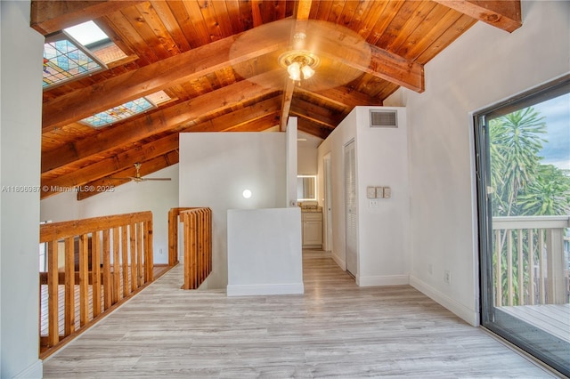 8015 SW 21st Ct, Davie, FL 33324 - bonus room featuring healthy amount of natural light, light wood-style floors, wood ceiling, a ceiling fan, and a skylight