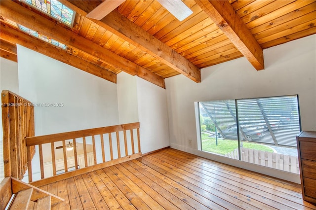 8015 SW 21st Ct, Davie, FL 33324 - empty room featuring wooden ceiling with exposed beams, a skylight, and wood-type flooring