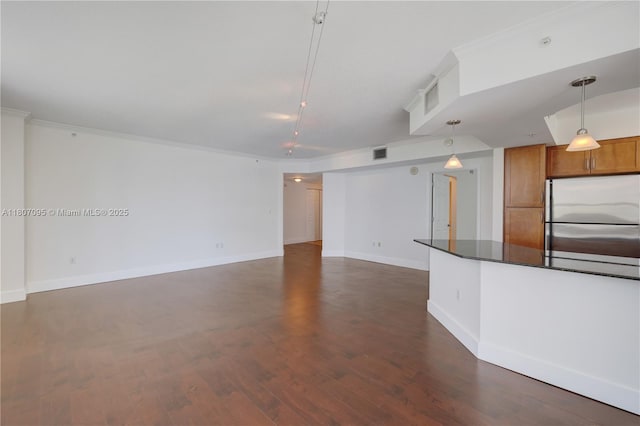 2000 N Bayshore Dr Unit 228, Miami, FL 33137 - unfurnished living room with dark wood-style flooring, baseboards, and ornamental molding