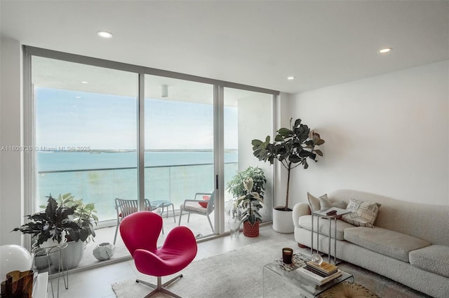 800 Claughton Island Dr Unit 1504, Miami, FL 33131 - living area featuring healthy amount of natural light, recessed lighting, and a wall of windows