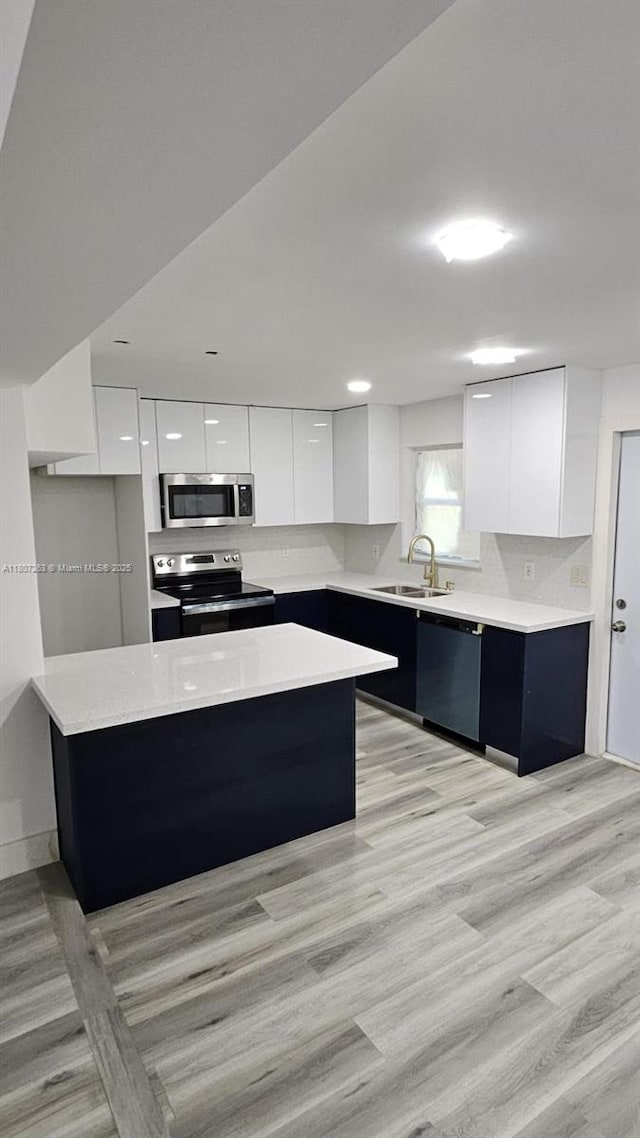 4110 SW 32nd Ct, West Park, FL 33023 - kitchen with modern cabinets, stainless steel appliances, a sink, white cabinetry, and recessed lighting