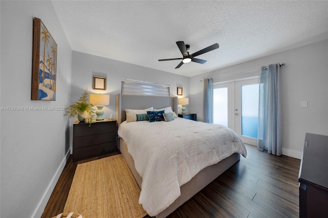 6847 NW 24th Way, Fort Lauderdale, FL 33309 - bedroom with french doors, wood finished floors, access to exterior, a ceiling fan, and a textured ceiling