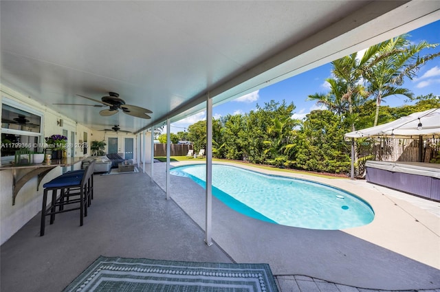 6847 NW 24th Way, Fort Lauderdale, FL 33309 - swimming pool with a hot tub, a patio area, and ceiling fan