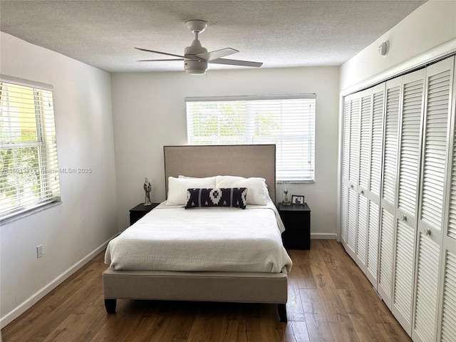 1100 Salzedo St Unit 3A, Coral Gables, FL 33134 - bedroom featuring wood finished floors, baseboards, a textured ceiling, and a ceiling fan