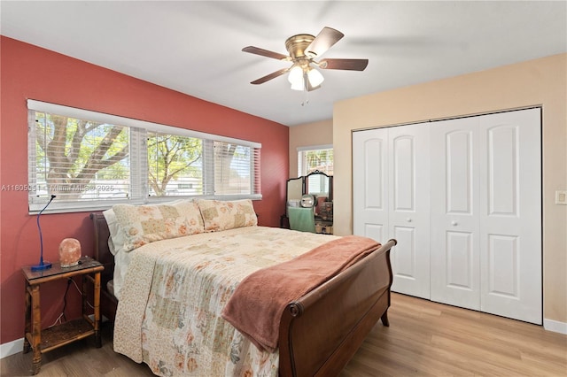 1090 Meadowlark Ave, Miami Springs, FL 33166 - bedroom featuring light wood-style flooring, a closet, and ceiling fan