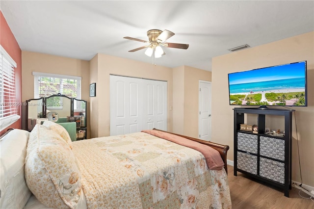 1090 Meadowlark Ave, Miami Springs, FL 33166 - bedroom with wood finished floors, a closet, and a ceiling fan