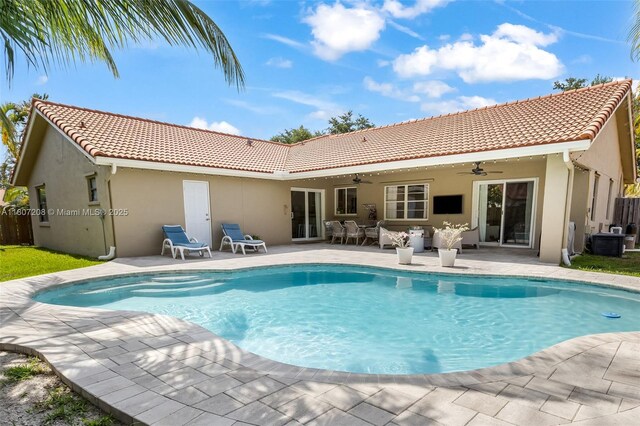 15828 S Ashby Field Rd S, Davie, FL 33331 - outdoor pool with a ceiling fan, a patio, and central AC