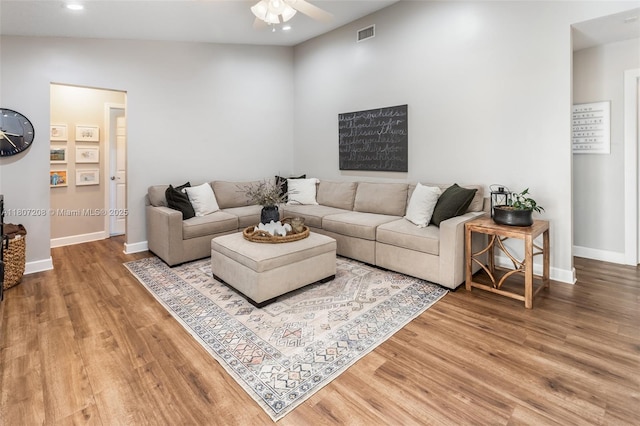15828 S Ashby Field Rd S, Davie, FL 33331 - living room with ceiling fan, light wood finished floors, baseboards, and recessed lighting