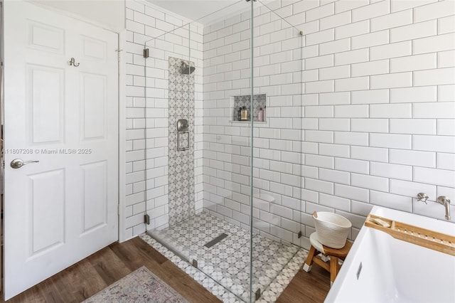 15828 S Ashby Field Rd S, Davie, FL 33331 - bathroom with wood finished floors, a shower stall, and a sink