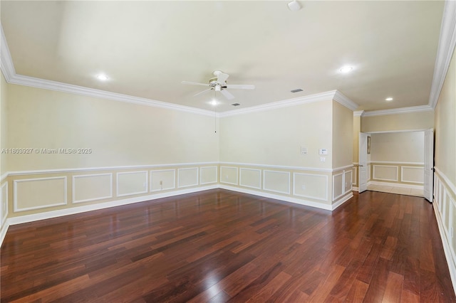 8281 SW 84th Ter, Miami, FL 33143 - unfurnished room with ceiling fan, a decorative wall, wood finished floors, recessed lighting, and crown molding