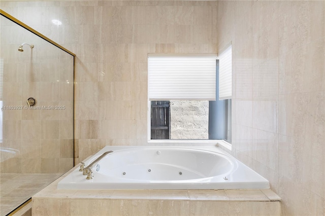 8281 SW 84th Ter, Miami, FL 33143 - full bath with a tub with jets, tiled shower, and tile walls