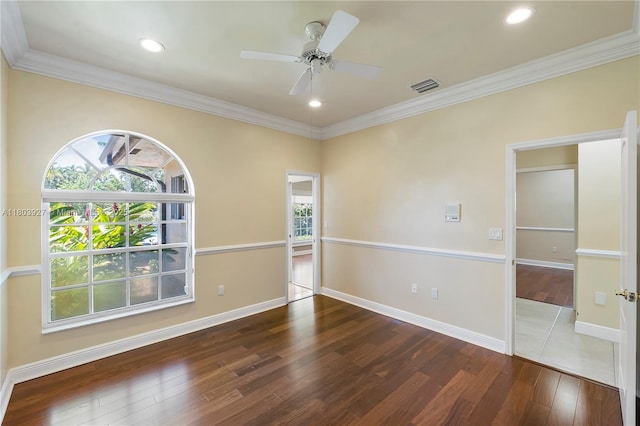 8281 SW 84th Ter, Miami, FL 33143 - unfurnished room featuring hardwood / wood-style floors, a ceiling fan, ornamental molding, and recessed lighting