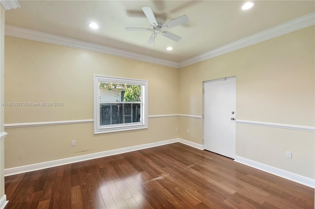 8281 SW 84th Ter, Miami, FL 33143 - unfurnished room with wood finished floors, ceiling fan, crown molding, and recessed lighting