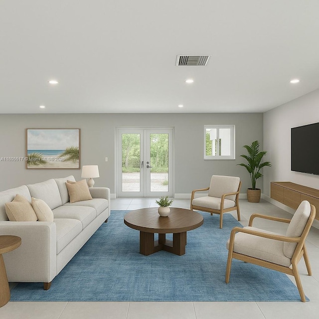 8890 SW 155th Ter, Palmetto Bay, FL 33157 - living room featuring recessed lighting, french doors, and baseboards